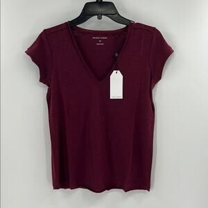 Universal Standard Women's V Neck Raw Edge Tee - Merlot - 4XS - NWT